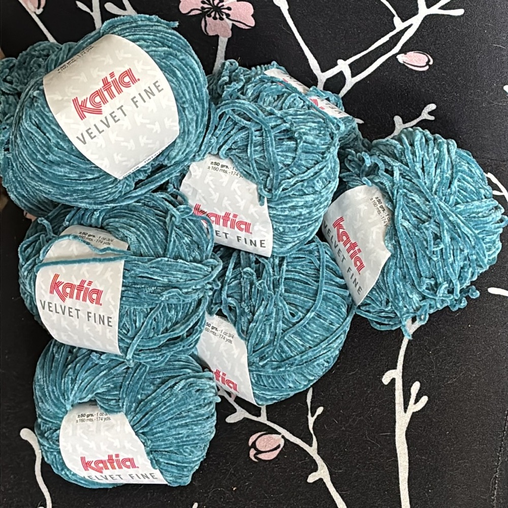10 balls of Katia "Velvet Fine" chenille yarn in colour Teal